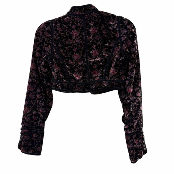 Free People Tripoli Floral Velvet Bolero Jacket Womens Size 2 Cropped Dark Fairy - Picture 3 of 7